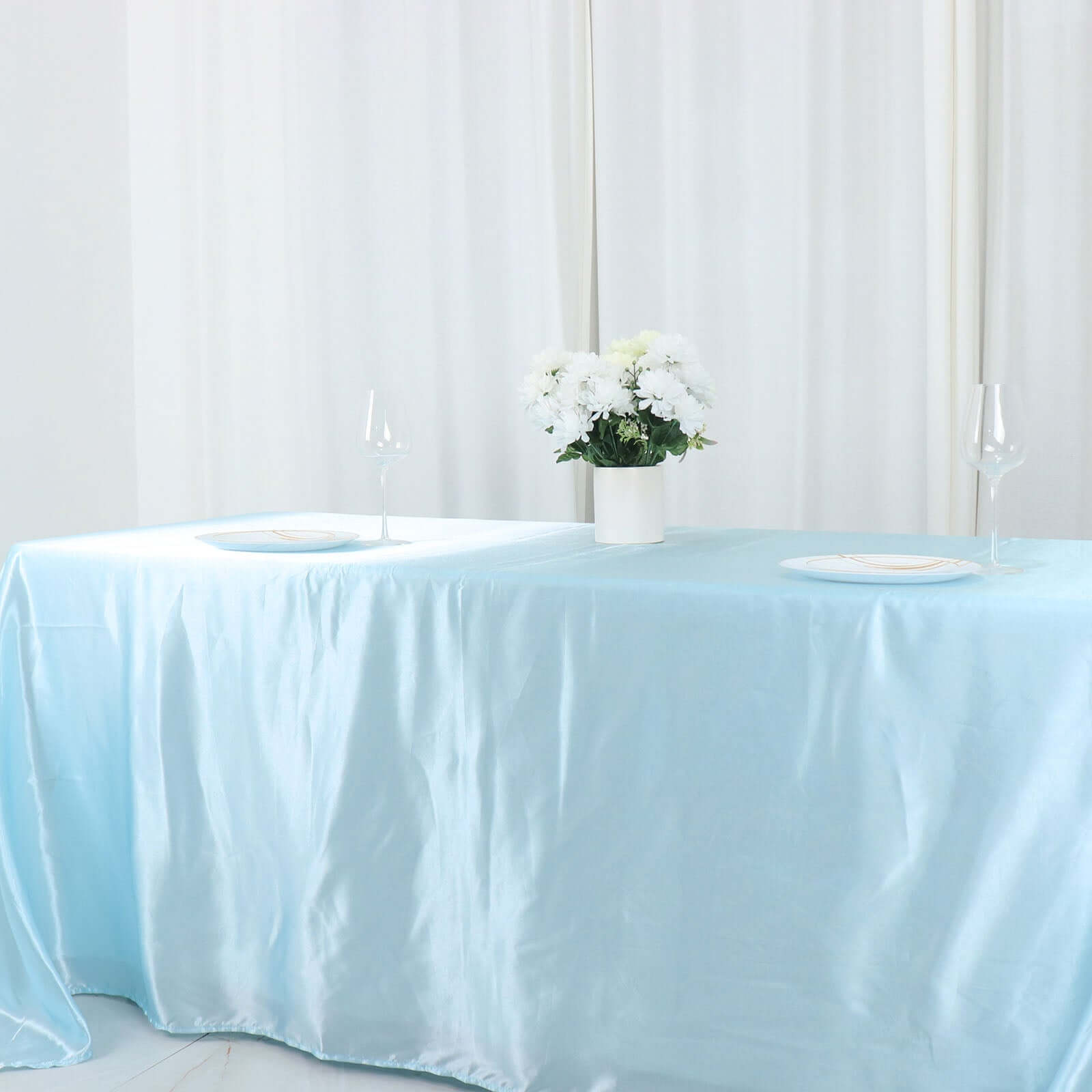 Satin Rectangular 90"x132" Tablecloth Light Blue - Seamless Table Cover