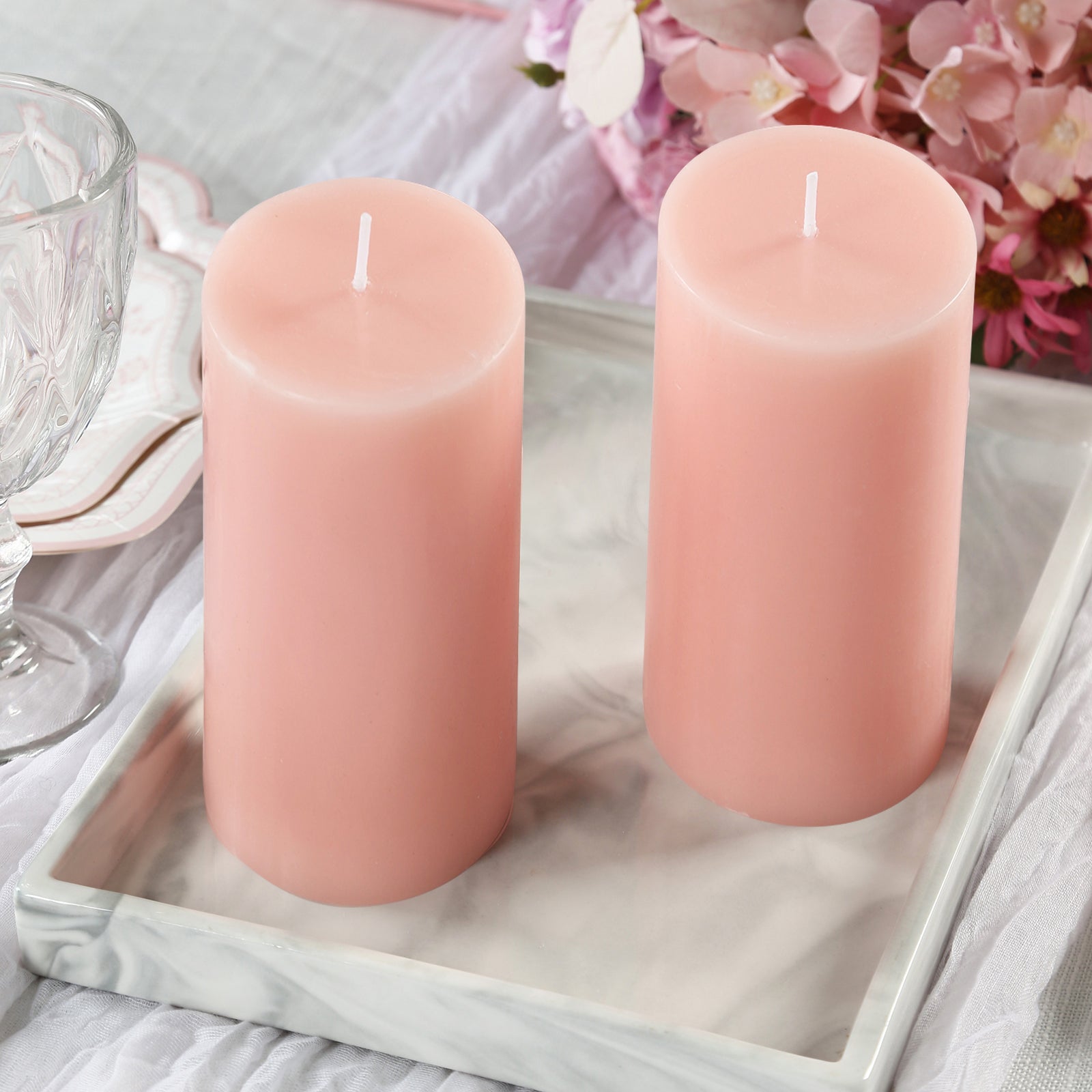 12-Pack 3"x6" Unscented Dripless Pillar Candles – Blush Long-Burning Paraffin Wax with Cotton Wicks