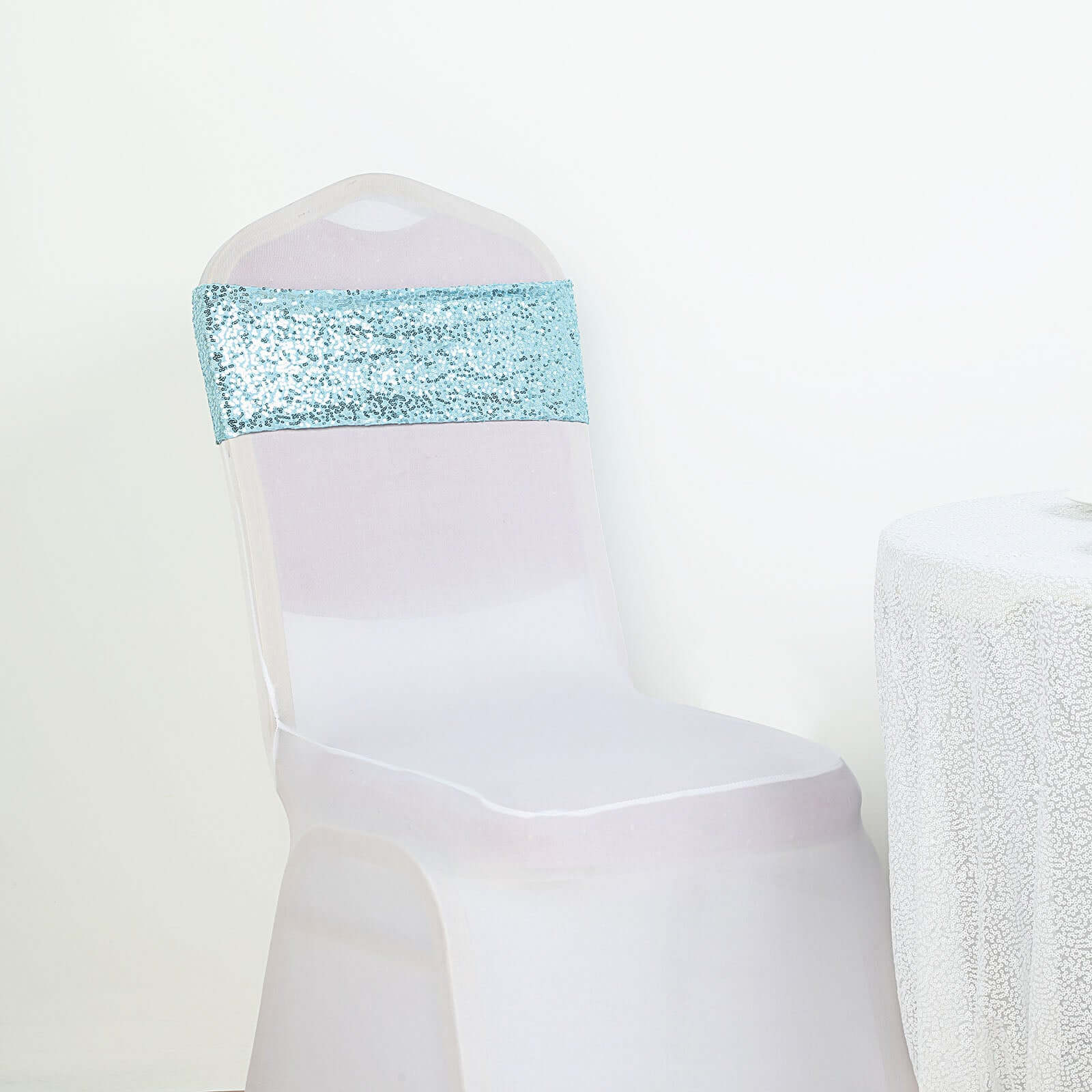 5 Pack Sequin Spandex Chair Sashes Light Blue - Stretch Chair Bands 6"x15"