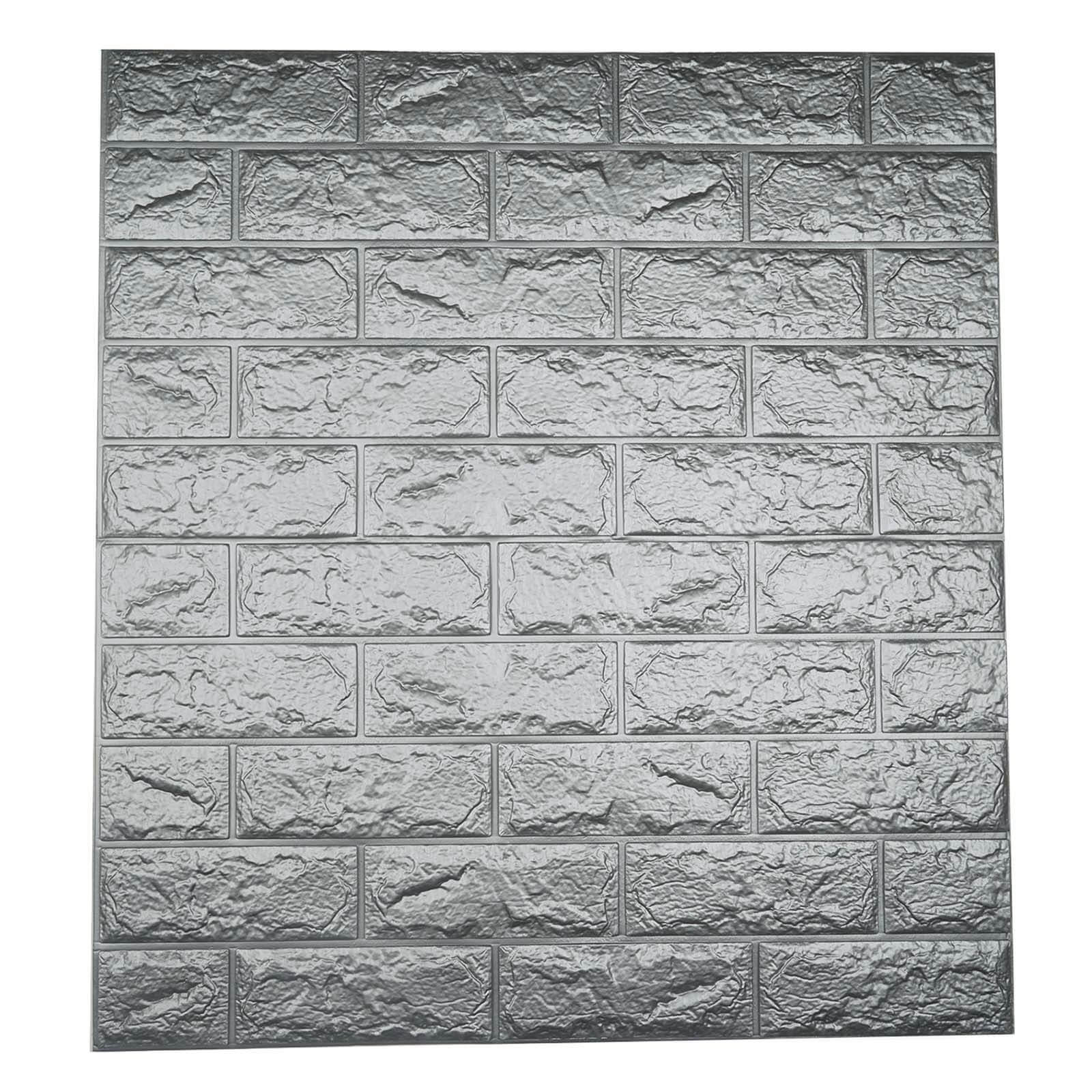 10 Pack Silver foam Brick Peel And Stick 3D Wall Tile Panels - Covers 58sq.ft