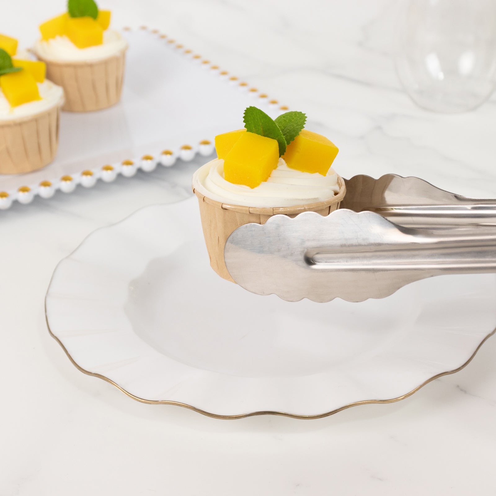 10-Pack Metal Serving Tongs Silver - Stainless Steel Food Safe Kitchen Tongs with Scalloped Gripping Edge for Indoor & Outdoor Gatherings 9.5"