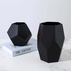 Set of 2 Glass Flower Vases Geometric Design Matte Black - Stylish Modern Candle Holder Centerpieces 5", 8"