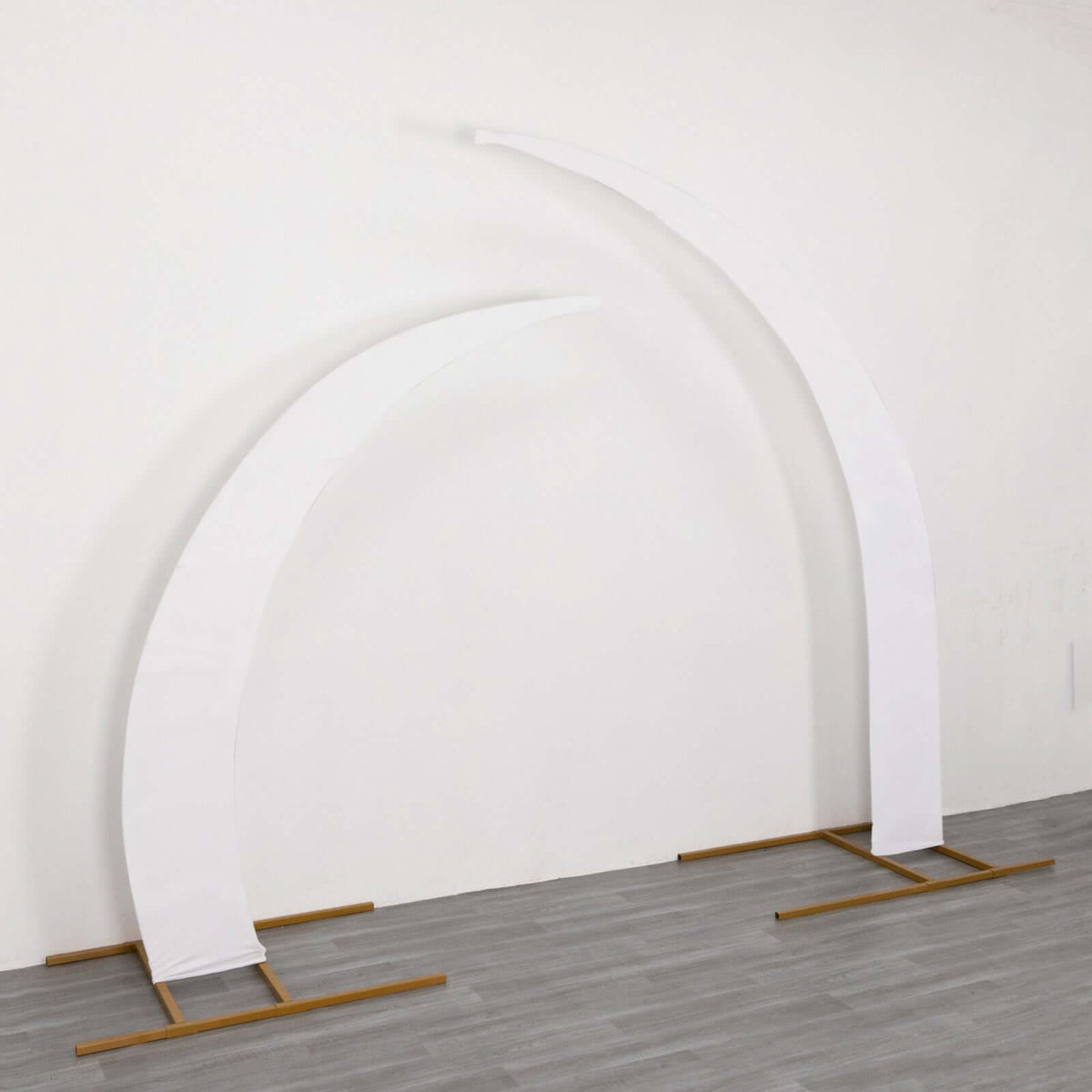 Set of 2 White Spandex Half Crescent Moon Backdrop Stand Covers, Custom Fitted Wedding Arch Cover for Curved Arbor Flower Balloon Frame