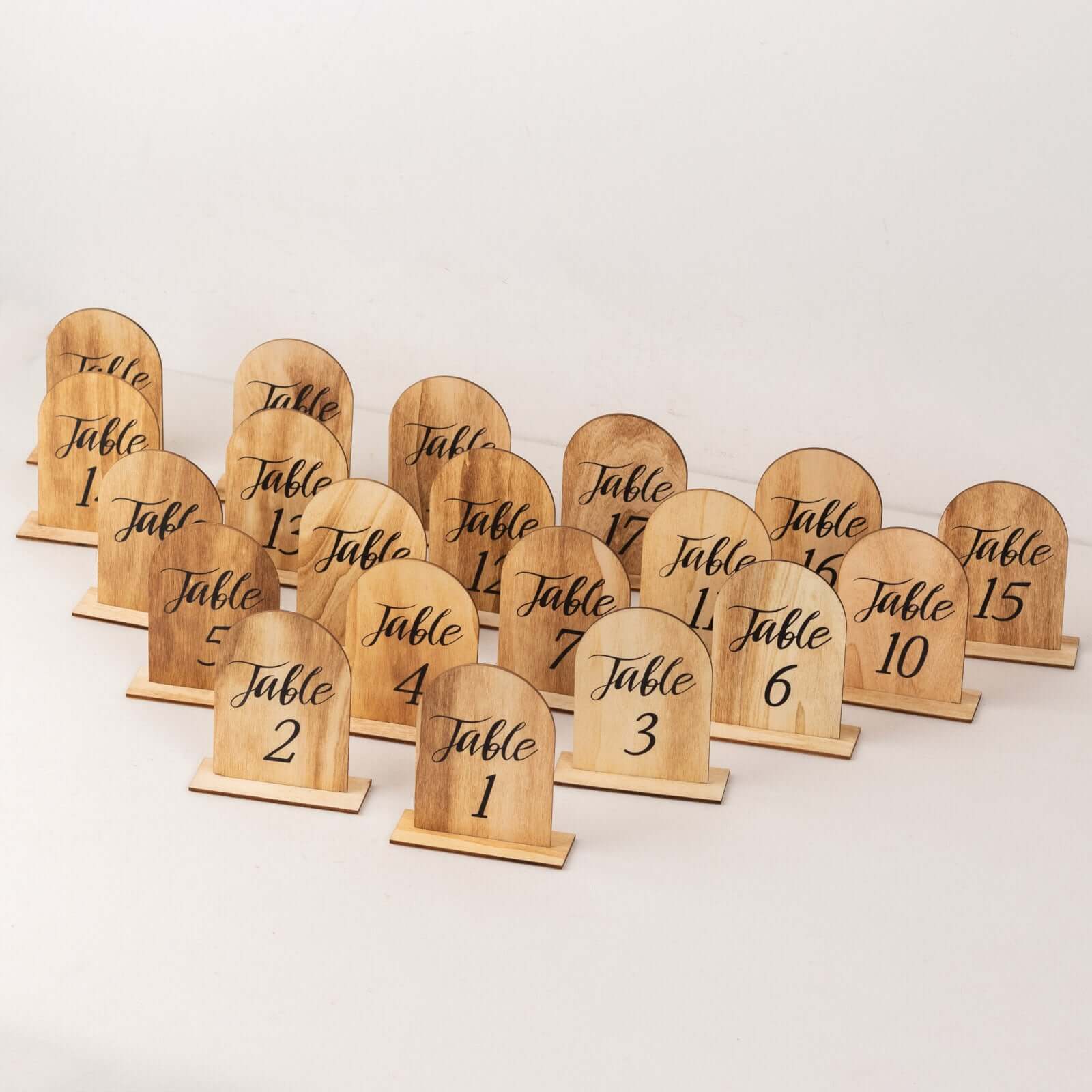 20-Pack 4.5" Wooden Arch Table Numbers, 1-20 Natural Rustic Table Number Placecard - Perfect for Wedding and Event Tables