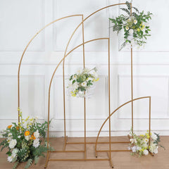 Set of 4 Gold Metal Half Moon Floral Frame Wedding Arbor Stand, Chiara Backdrop Display Arch - 2.5ft,5ft,6ft,7ft