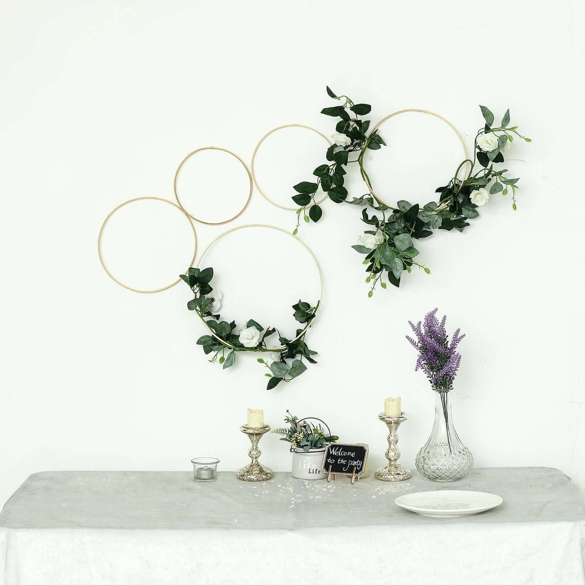 Set of 5 Natural Wooden Rings for Crafts, Floral Hoop Wreath