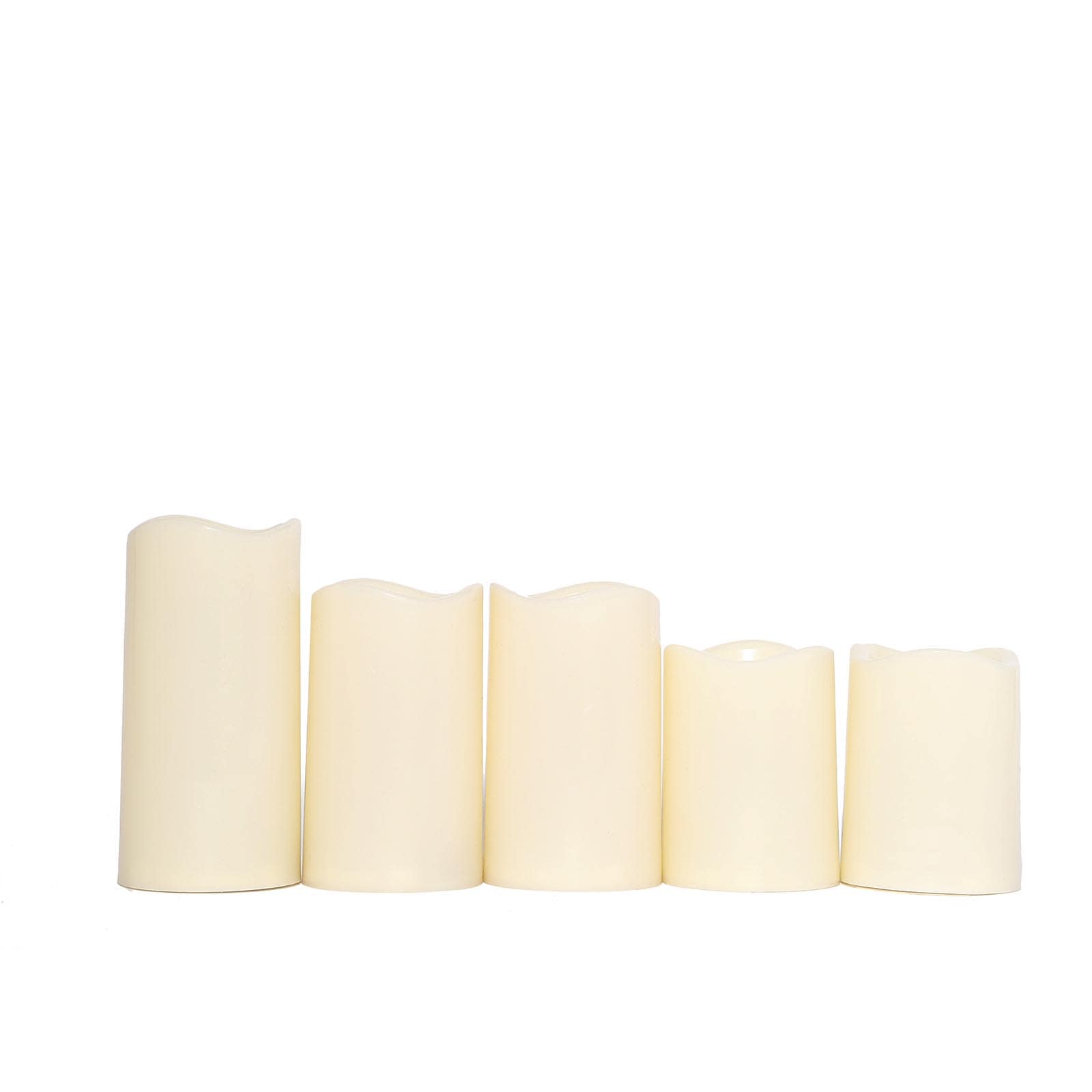 Set of 5 LED Flickering Pillar Candles Color Changing Ivory with Remote - Battery Operated 4", 5", 6"