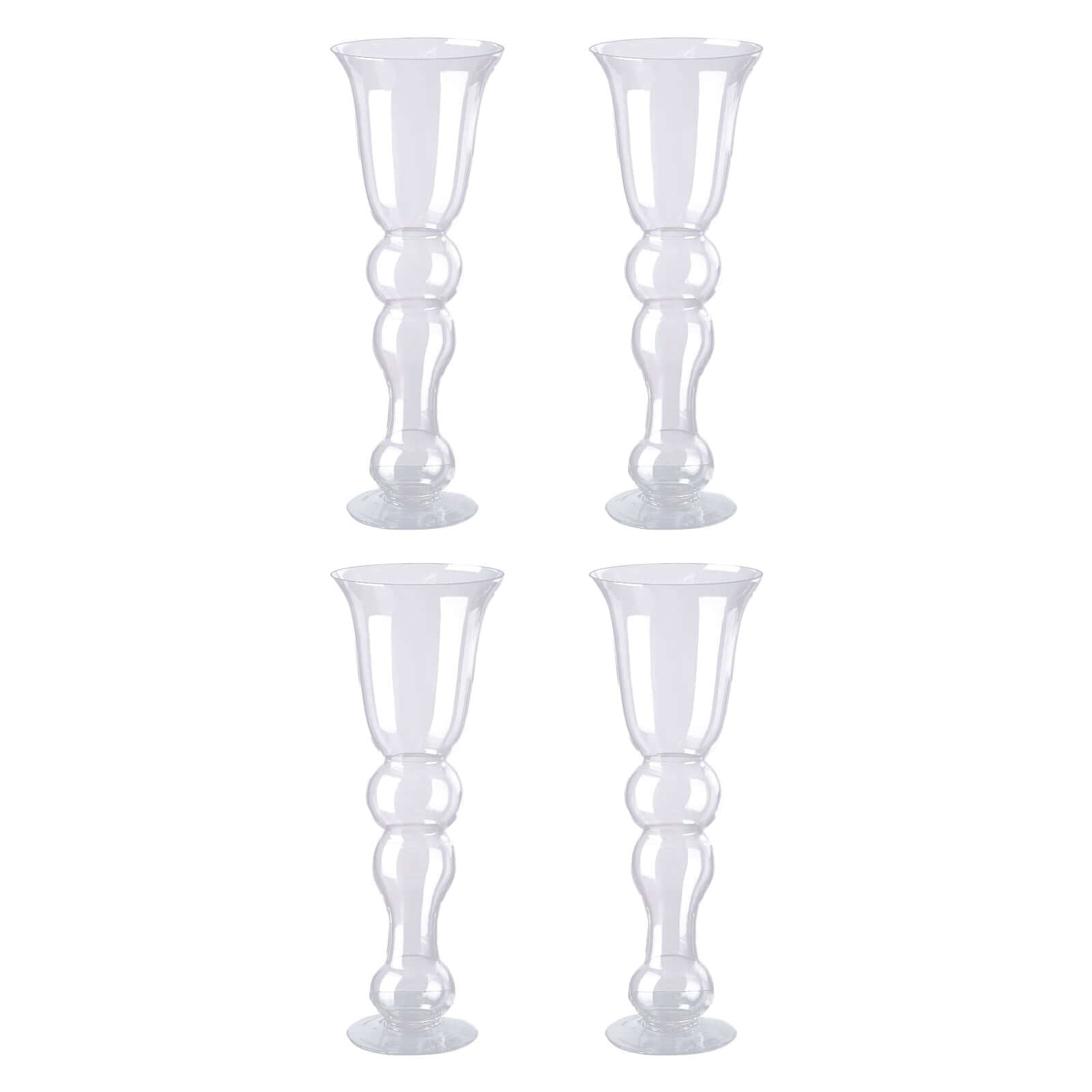4-Pack Glass Trumpet Vases Pilsner Curved Design Clear - Stylish Flower Centerpieces for Events 20"