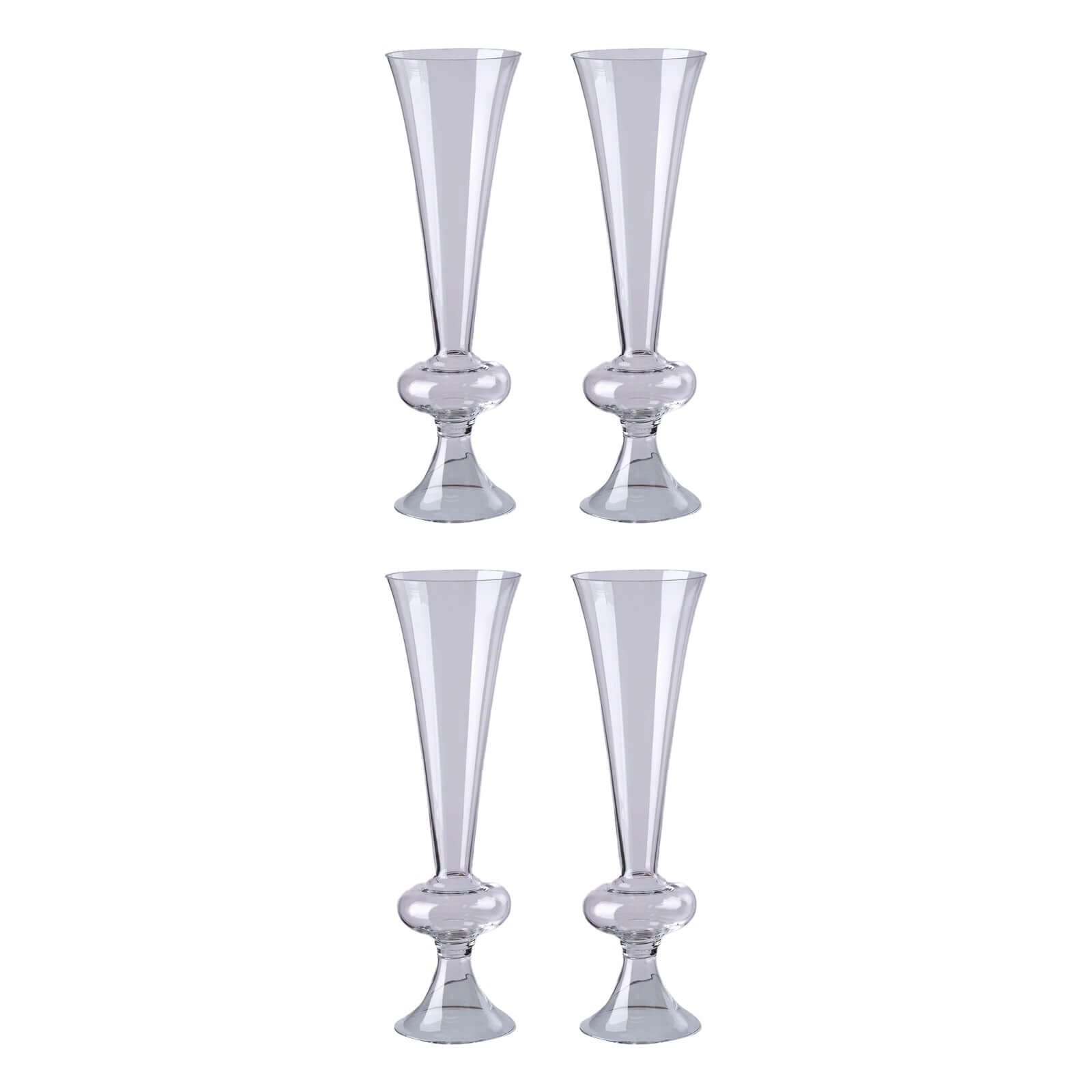 4-Pack Glass Trumpet Vases Crystal Ball Design Clear - Stylish Reversible Floral Centerpieces 15"