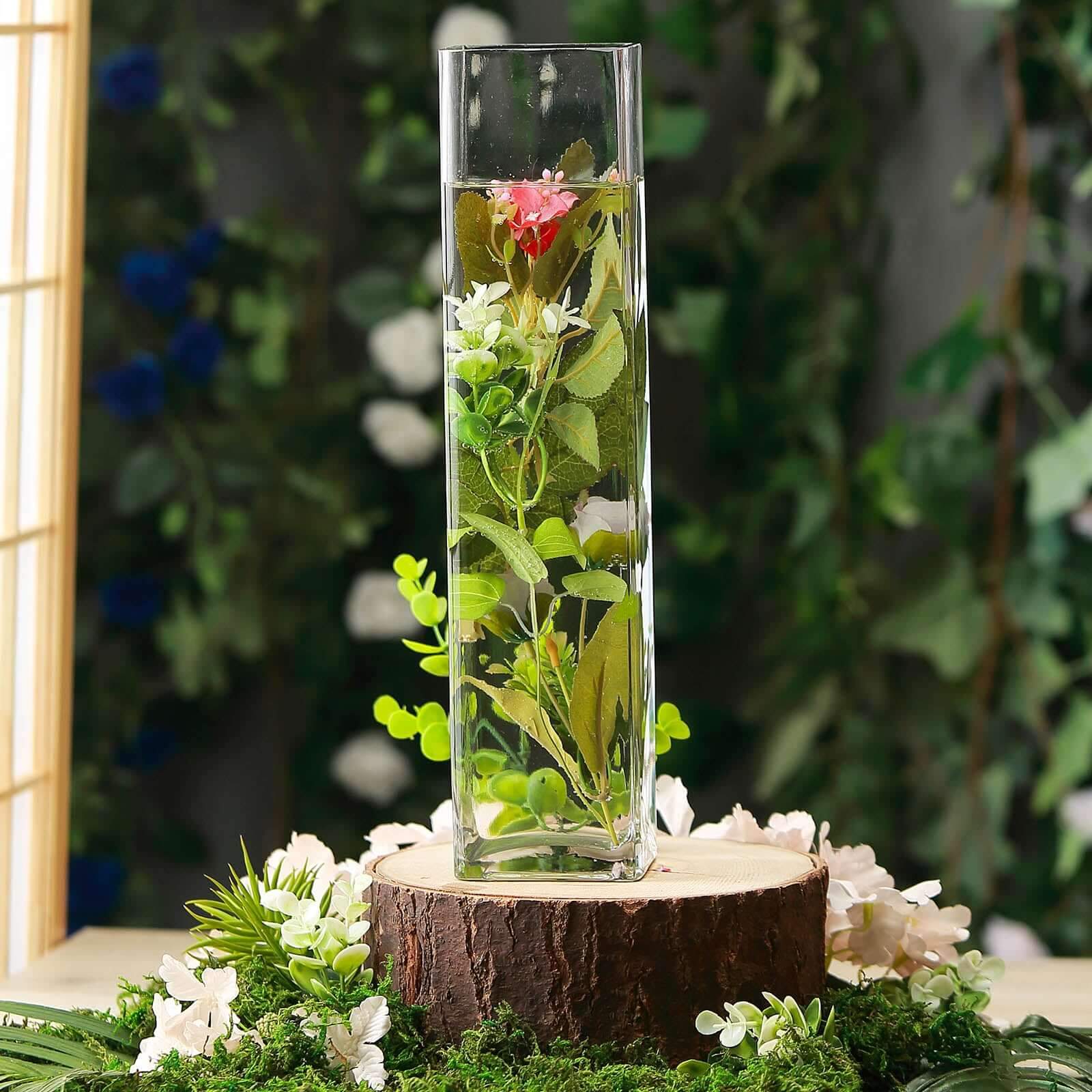12-Pack Glass Cylinder Vases Square Clear - Durable Heavy Duty Floral Centerpieces for Weddings 14"