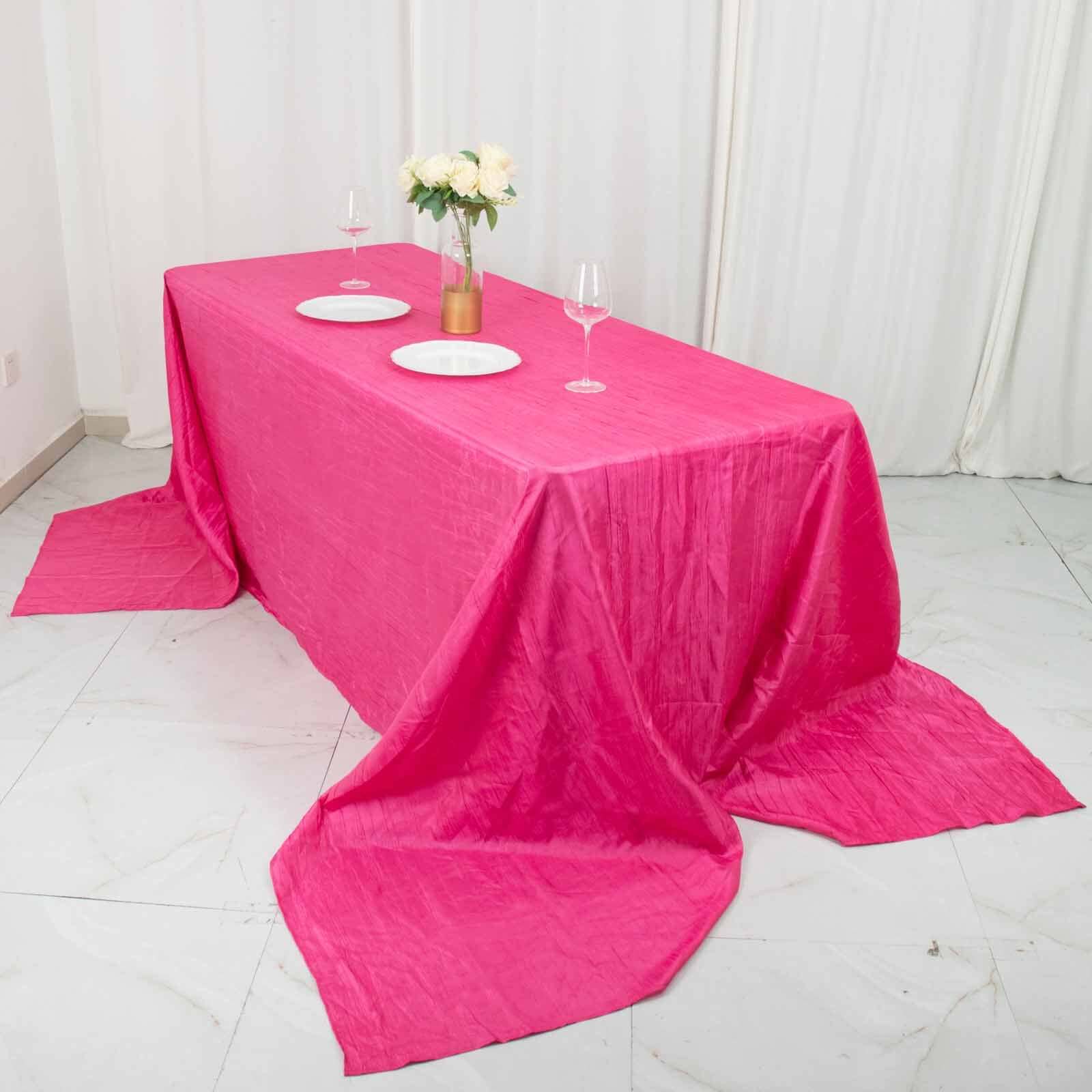 Taffeta 90"x156" Rectangle Tablecloth Fuchsia - Accordion Crinkle Seamless Table Cover