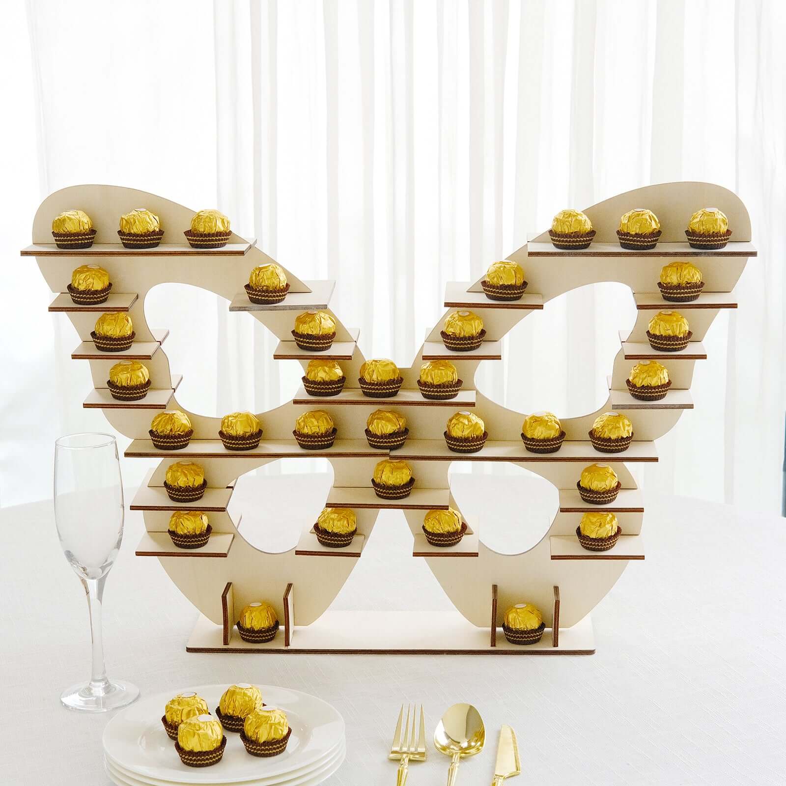 7-Tier Wooden Dessert Display Stand Butterfly Shaped Design Natural - Double Sided Cupcake Holder Shelf Rack 25"