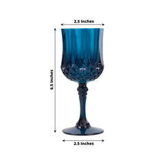 6-Pack Plastic Cocktail Goblets Navy Blue Transparent Crystal Cut - Shatterproof Drinkware 8oz