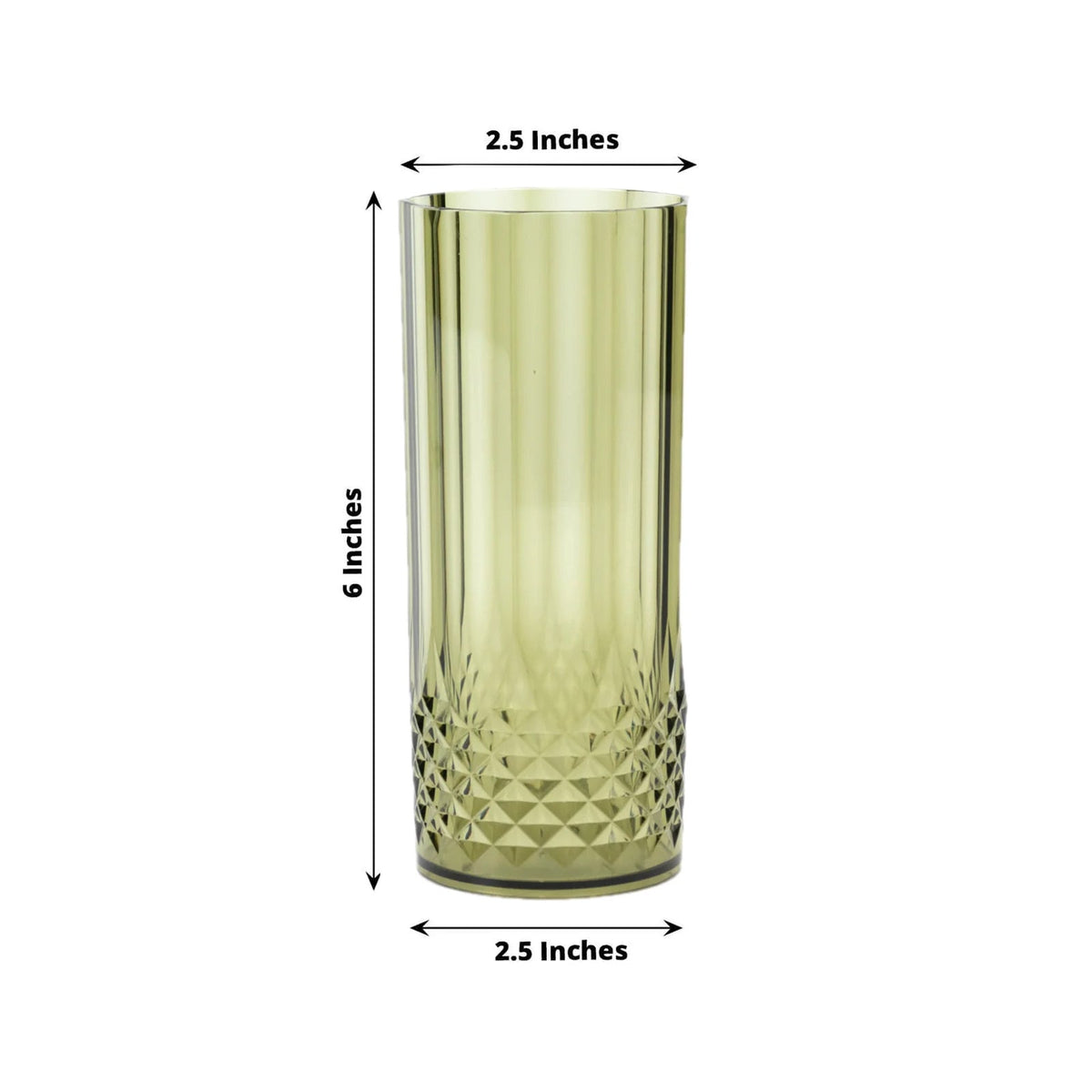 6-Pack Plastic Cocktail Tumblers Dusty Sage Green Transparent Crystal Cut Style - Shatterproof Highball Glasses 14oz