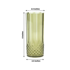6-Pack Plastic Cocktail Tumblers Dusty Sage Green Transparent Crystal Cut Style - Shatterproof Highball Glasses 14oz