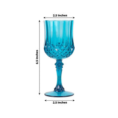 6-Pack Plastic Cocktail Goblets Ocean Blue Transparent Crystal Cut - Shatterproof Drinkware 8oz