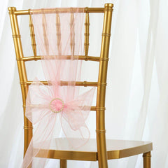 5 Pack Organza Chair Sashes Pink - Reusable Sheer Chair Bows 6"x108"