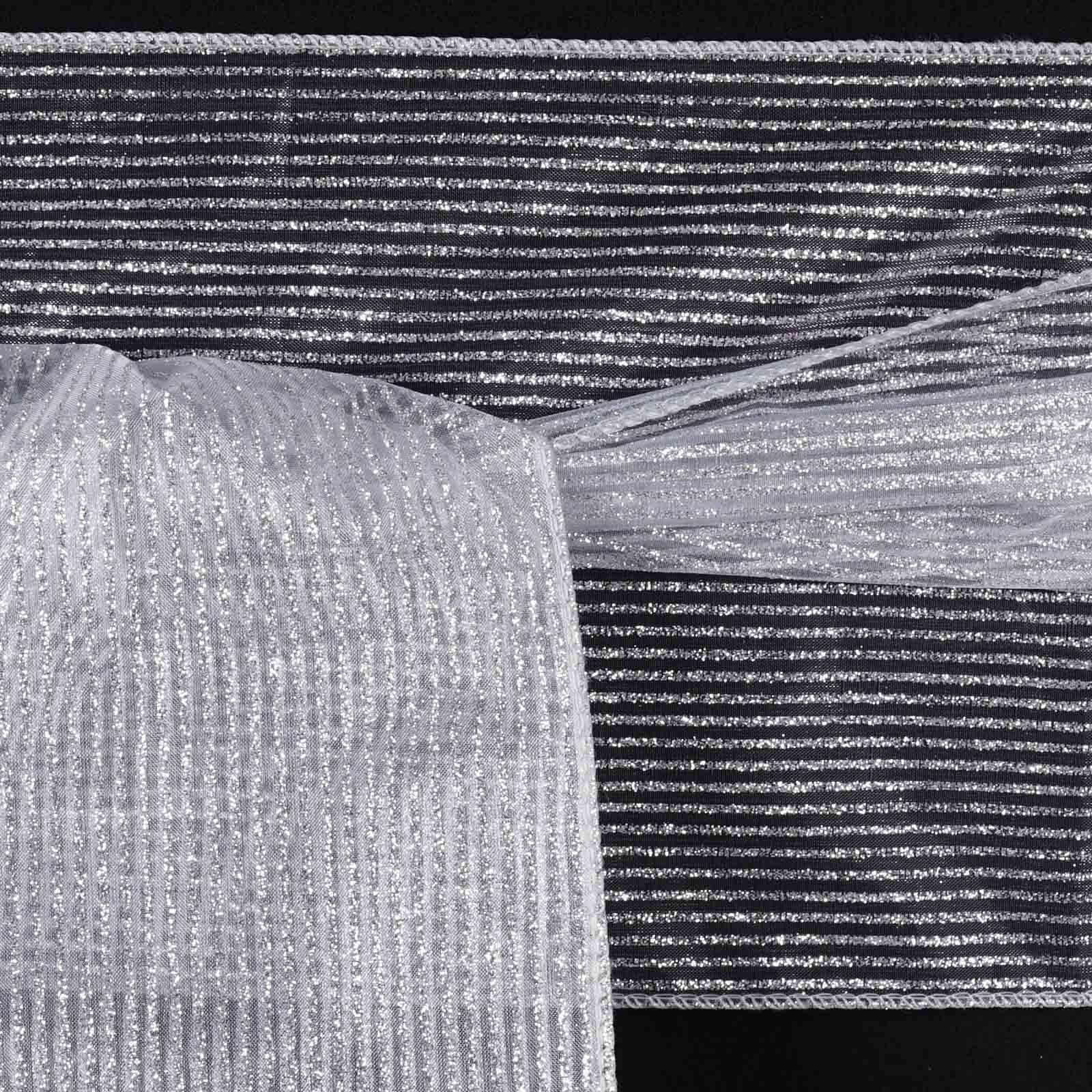 5 Pack Organza Chair Sashes Silver - Sheer Reusable Pinstripe Chair Bows Sparkly Event Décor 7"x108"