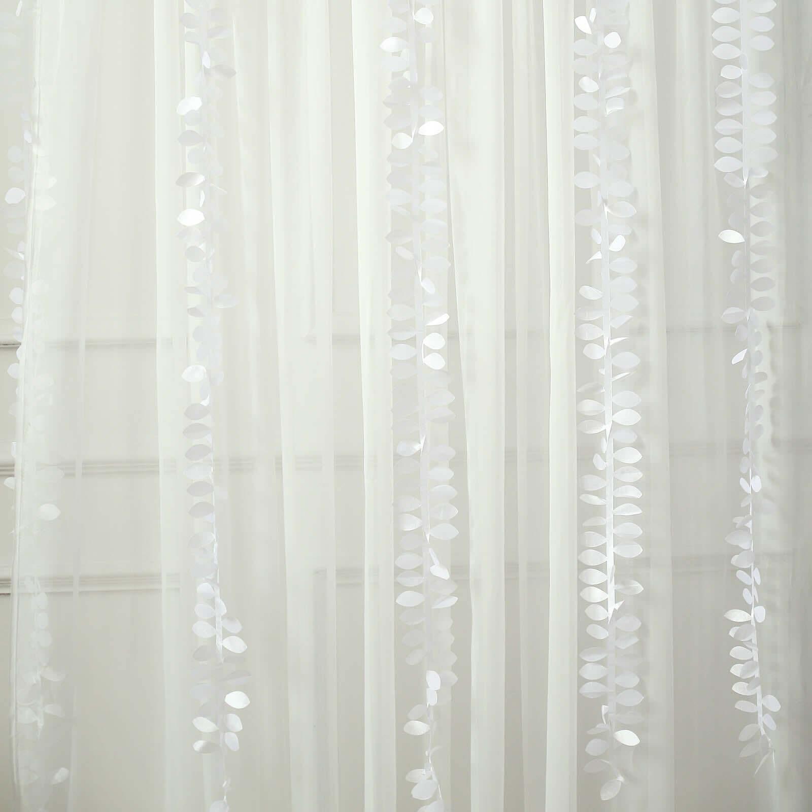 Taffeta Ribbon Sash with 4" Leaf Petal Design White 50ft - Sophisticated Artificial Fabric Garland for Events