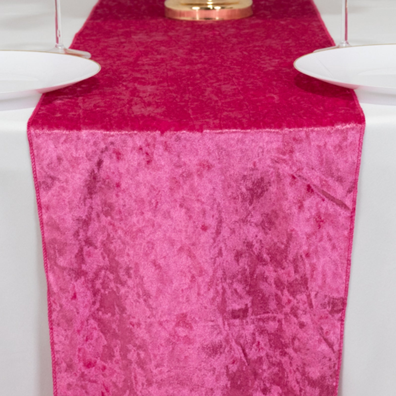 Premium Crushed Velvet 12"x108" Table Runner Fuchsia - Soft & Wrinkle-Resistant Table Linen
