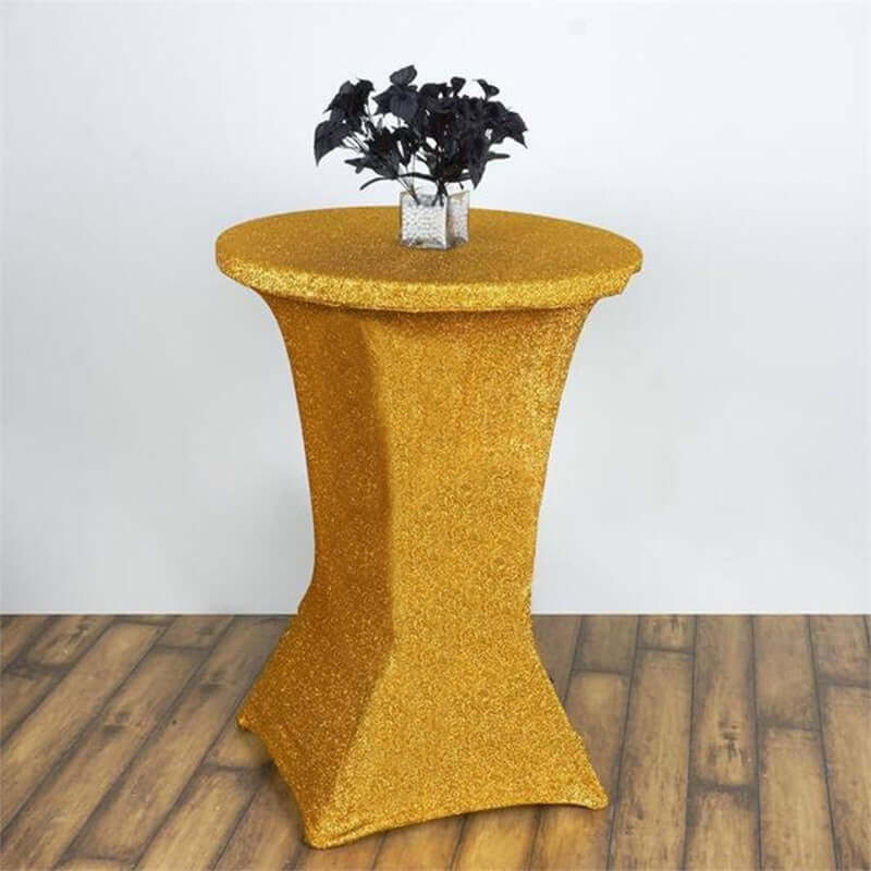 Metallic Spandex 36" Fitted Glitter Round Cocktail Table Cover Gold - Polished Stretch Fit for High Top Tables