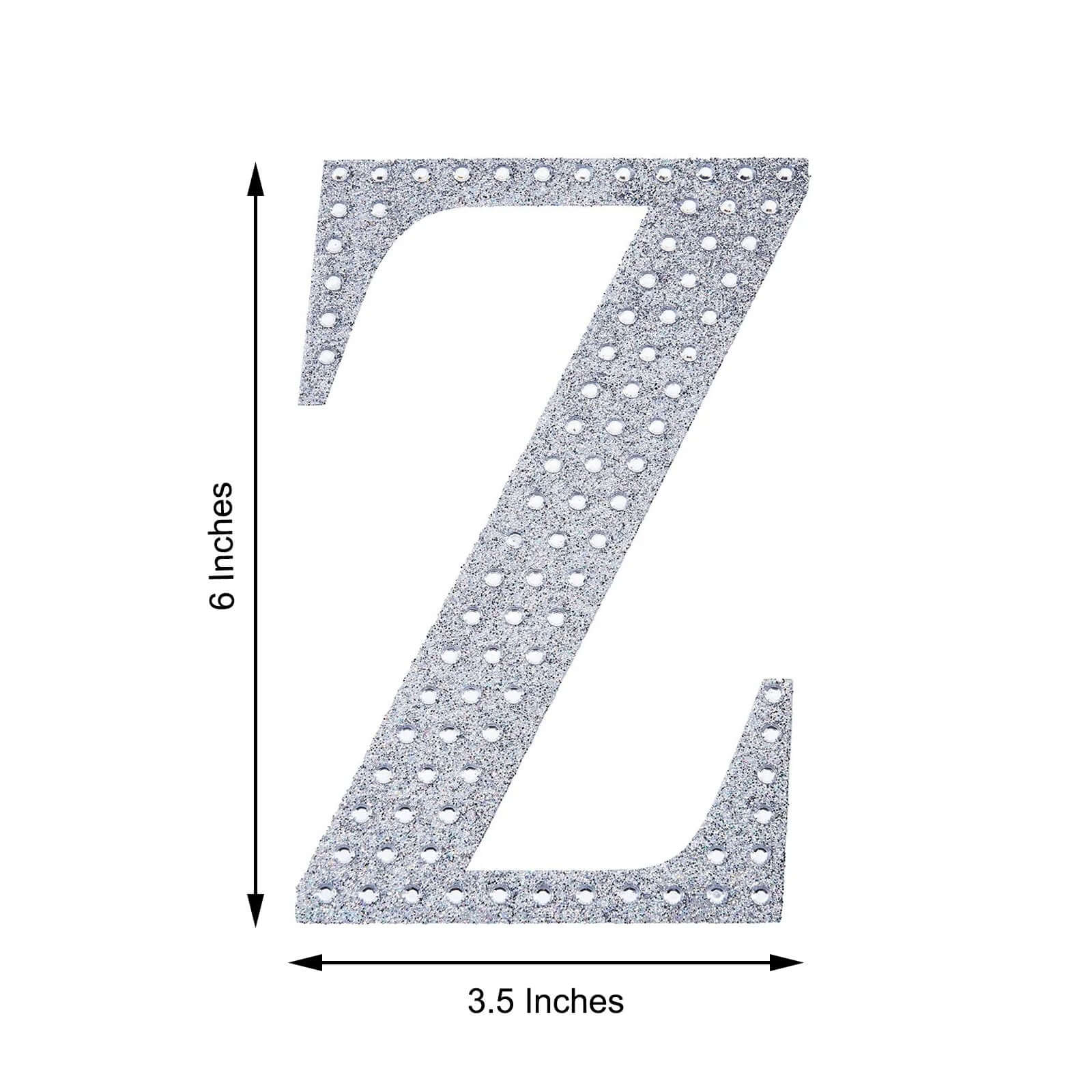 Decorative Rhinestone Alphabet "Z" Letter Stickers, Glitter Adhesive Craft Letters Silver DIY Sparkle Embellishments 6"