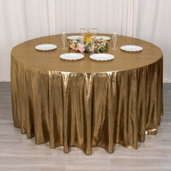 Sequin Dots Polyester Round 120" Tablecloth Shimmering Antique Gold - Wrinkle Free & Sparkling Table Cover