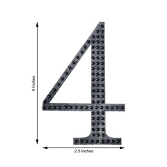 Decorative Rhinestone Number "4" Stickers, Glitter Adhesive Craft Numbers Black DIY Sparkle Embellishments 4"
