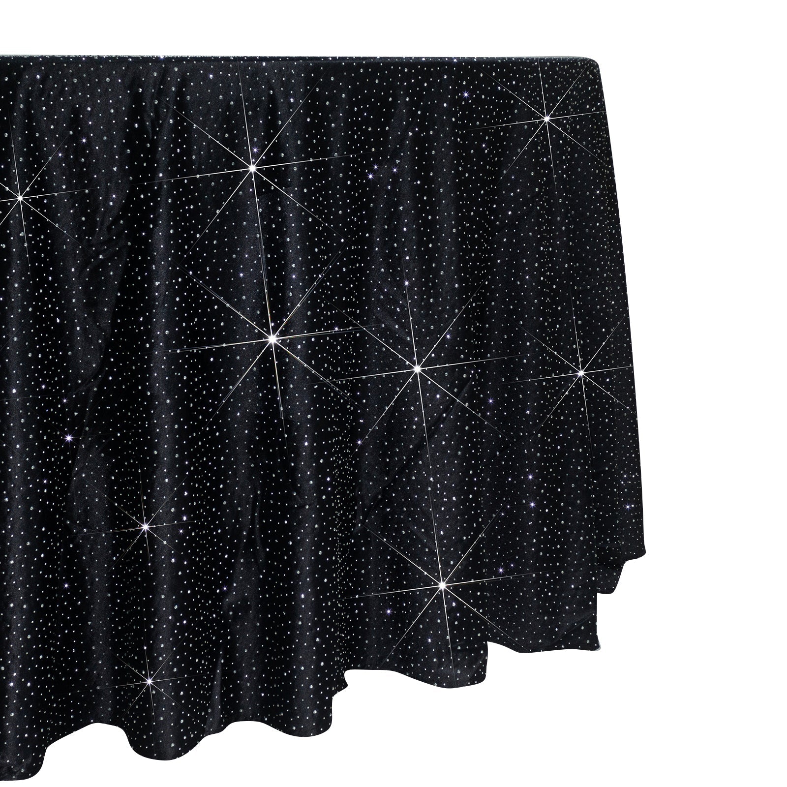 Scuba Round Tablecloth 120″ Black with Rhinestone Accents – Seamless, Wrinkle-Free, Stain-Resistant Event Linen