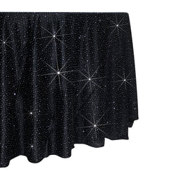 Scuba Round Tablecloth 120″ Black with Rhinestone Accents – Seamless, Wrinkle-Free, Stain-Resistant Event Linen