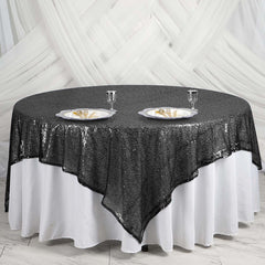 Sequin 90"x90" Table Overlay Square Tablecloth Black - Sparkly Table Cover