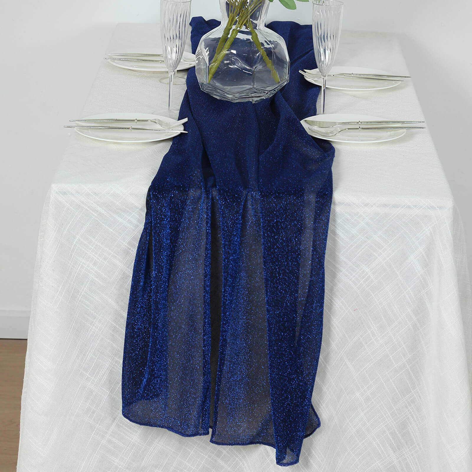 Glitter Gauze 27"x120" Table Runner Royal Blue - Sparkling Reusable Sheer Table Linen