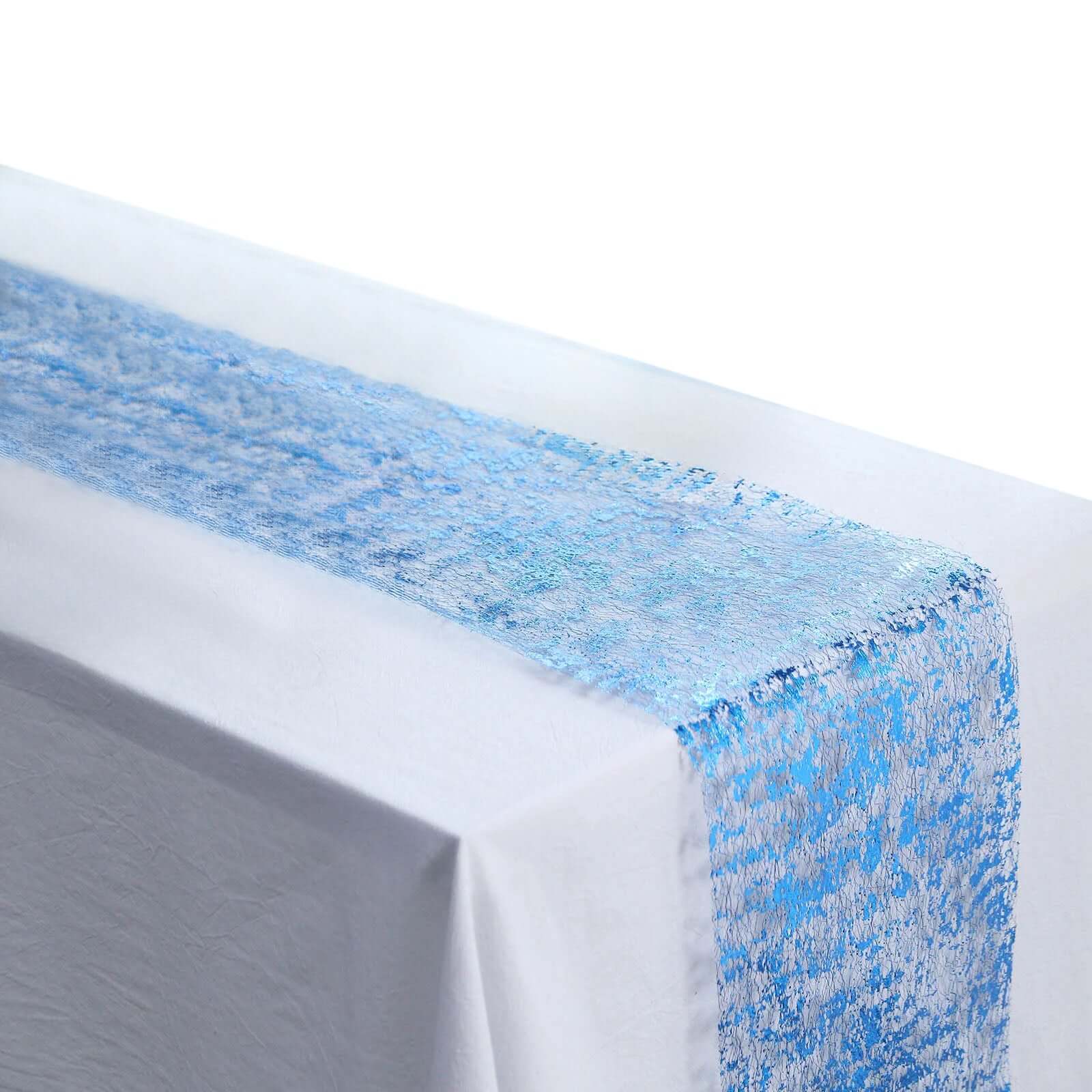 Mesh Polyester 108" Table Runner Roll Metallic Royal Blue - Distressed Foil Look Disposable Table Decor