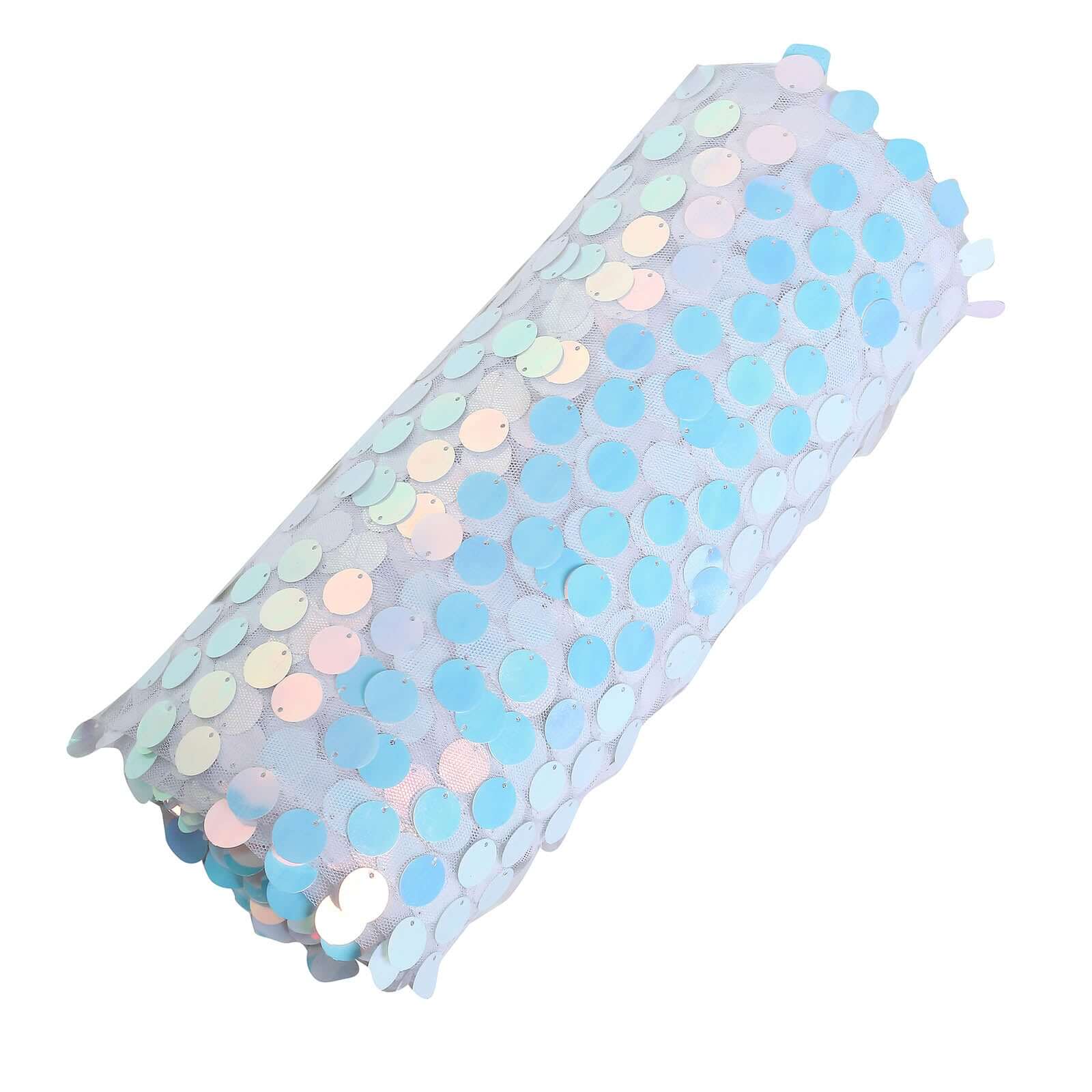 54"x4 Yards Iridescent Blue Big Payette Sequin Fabric Roll, Mesh Sequin DIY Craft Fabric Bolt
