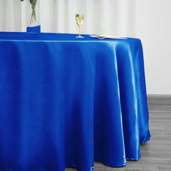 Satin 120" Round Tablecloth Royal Blue - Stylish Seamless Table Cover