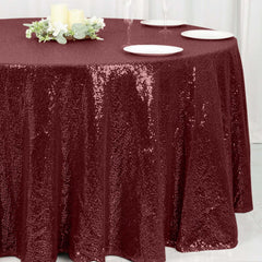 Sequin 120" Round Tablecloth Burgundy - Seamless Glittering Table Cover