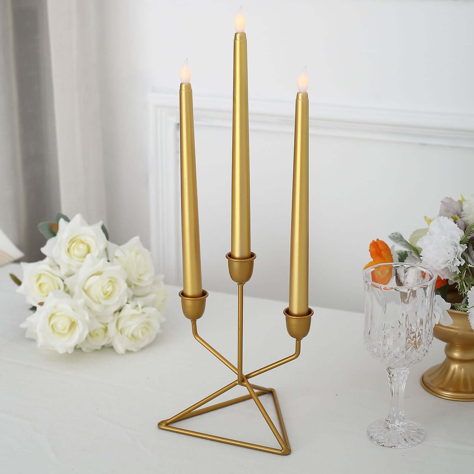 3-Pack LED Decorative Lighting Warm Flickering Gold - Flameless Taper Candles 11"