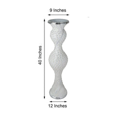 40" Magical Mermaid Style Mirror Mosaic and Pearl Studded Floor Vase