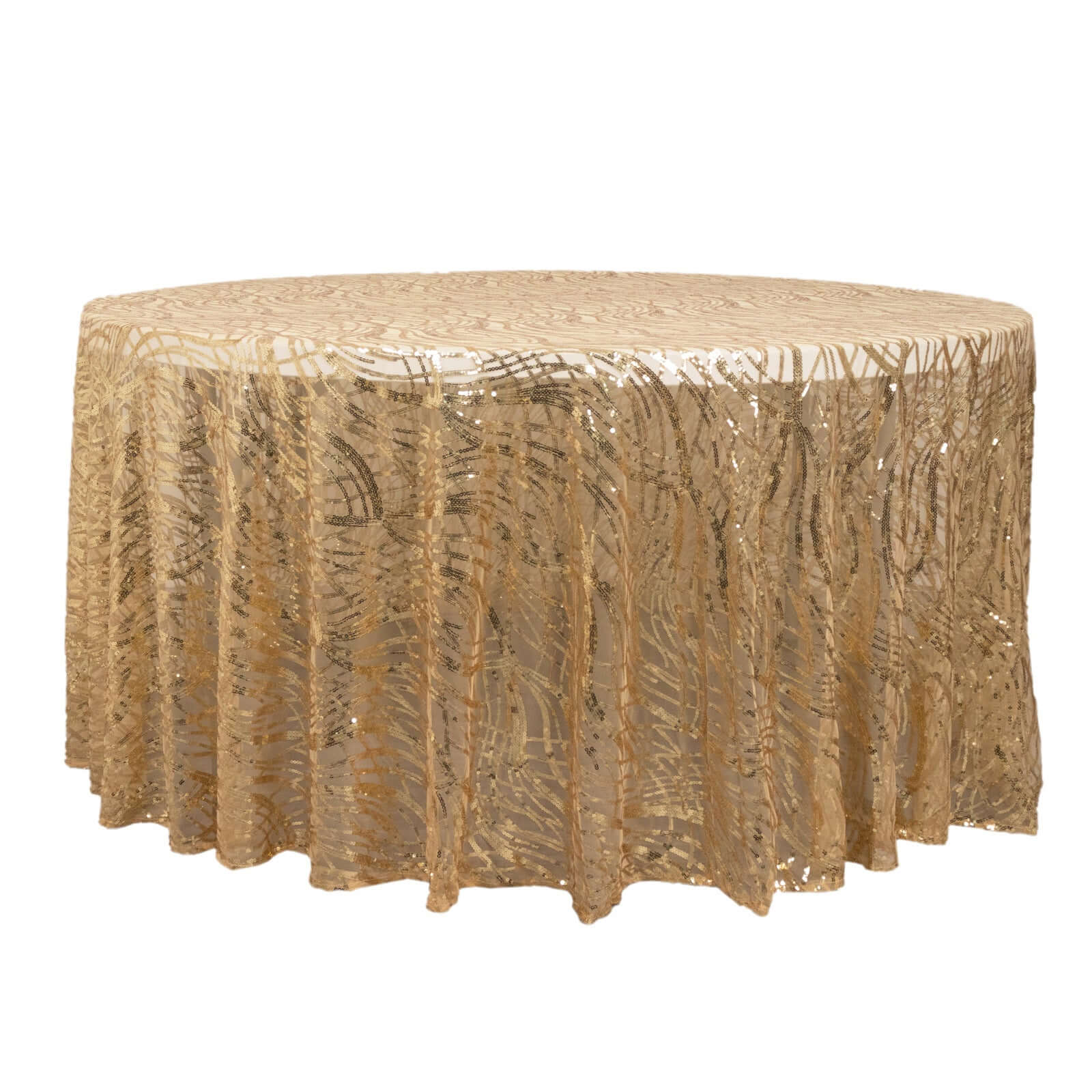 Sequin Mesh 120" Round Tablecloth Champagne - Seamless Wave Embroidered Table Cover