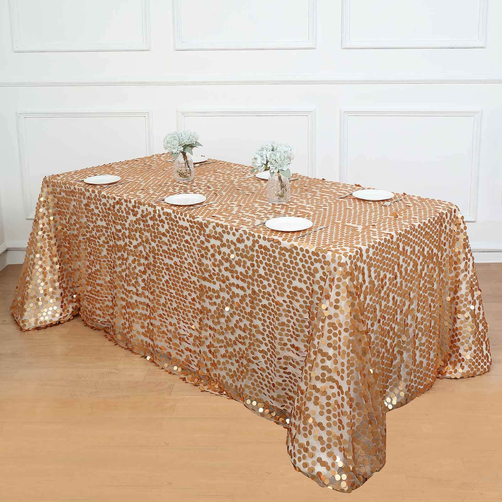 Sequin 90"x156" Rectangle Tablecloth Matte Champagne - Seamless Big Payette Table Cover