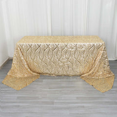 Mesh 90"x156" Rectangle Tablecloth Champagne - Wave Sequin Embroidered Table Cover