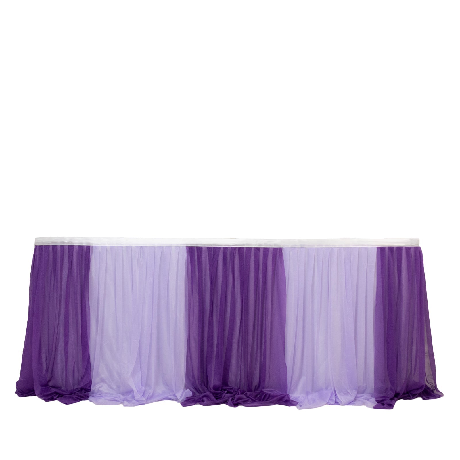 14ft Sheer Pleated Ruffle Skirting Chiffon Table Skirt - Purple and Lavender, Shimmer Sheer, Wrinkle-Free Fabric