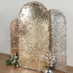 7ft Sparkly Champagne Double Sided Big Payette Sequin Chiara Backdrop Stand Cover For Fitted Round Top Wedding Arch