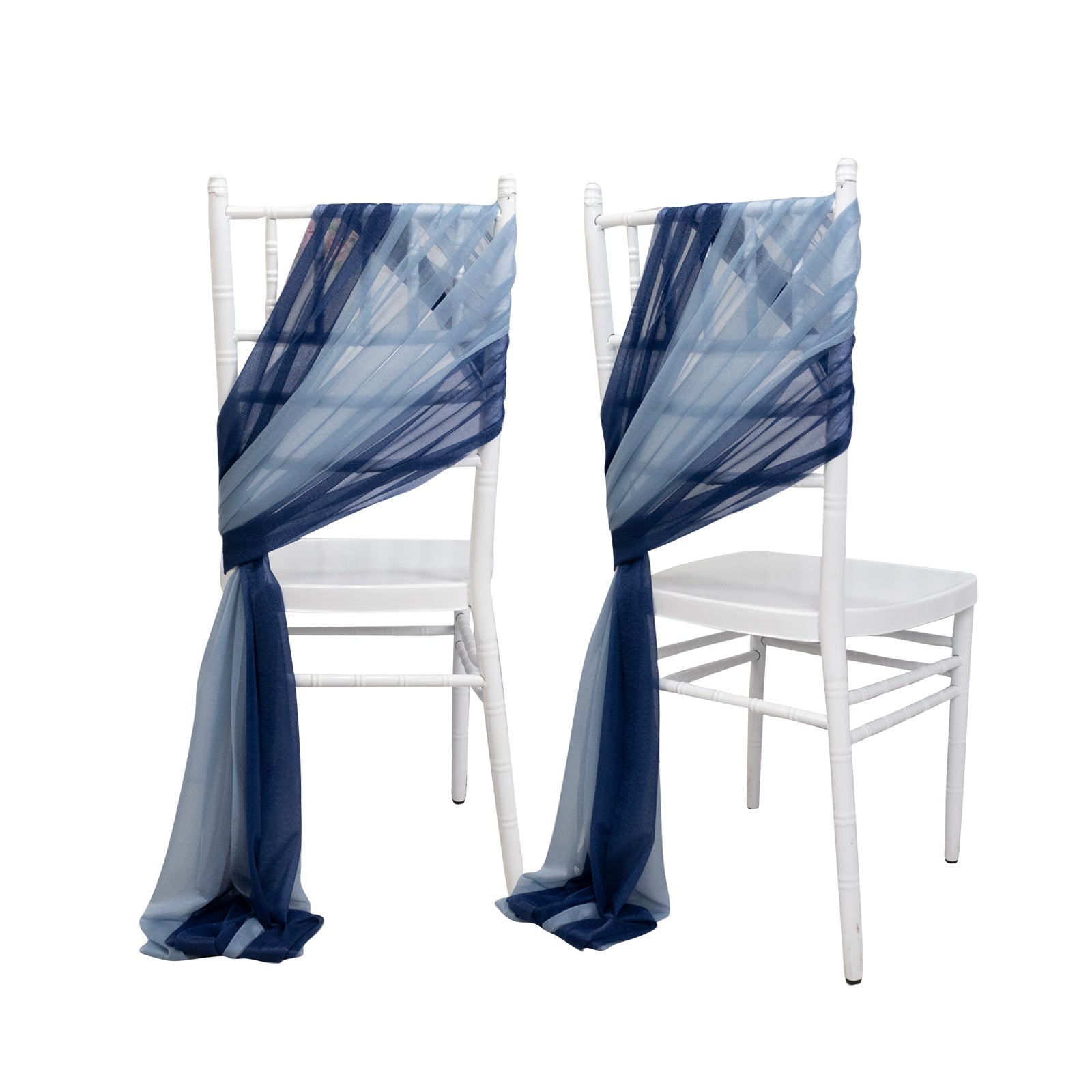 20-Pack Sheer Chair Drape Decor in Navy Blue and Dusty Blue – 9ft Shimmer Sash, Wrinkle-Free