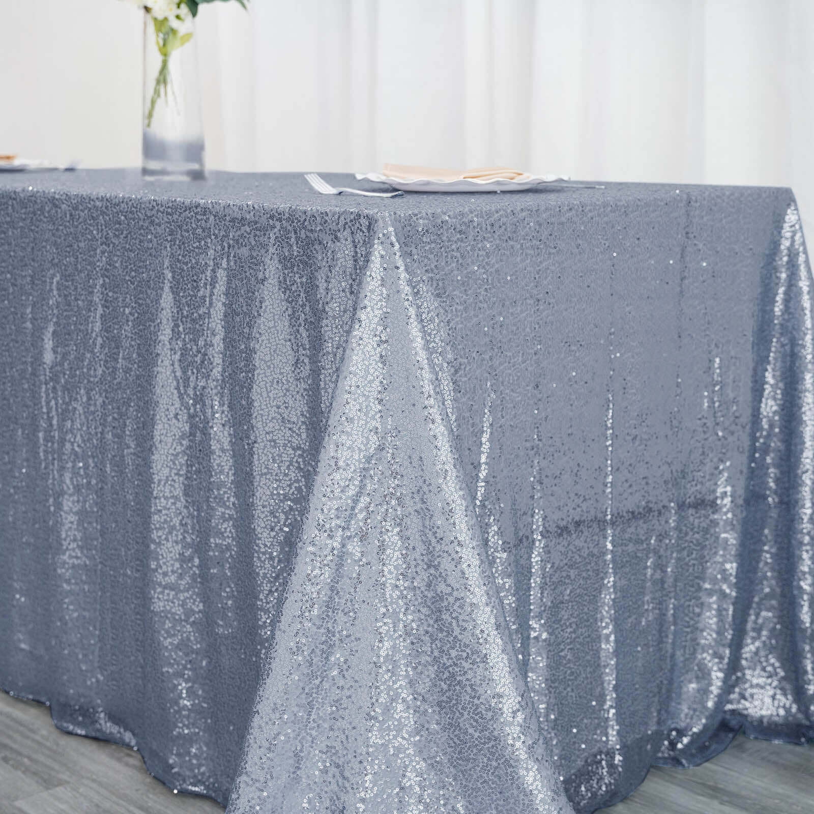 Sequin 90"x132" Rectangle Tablecloth Dusty Blue - Seamless Sparkly Table Cover