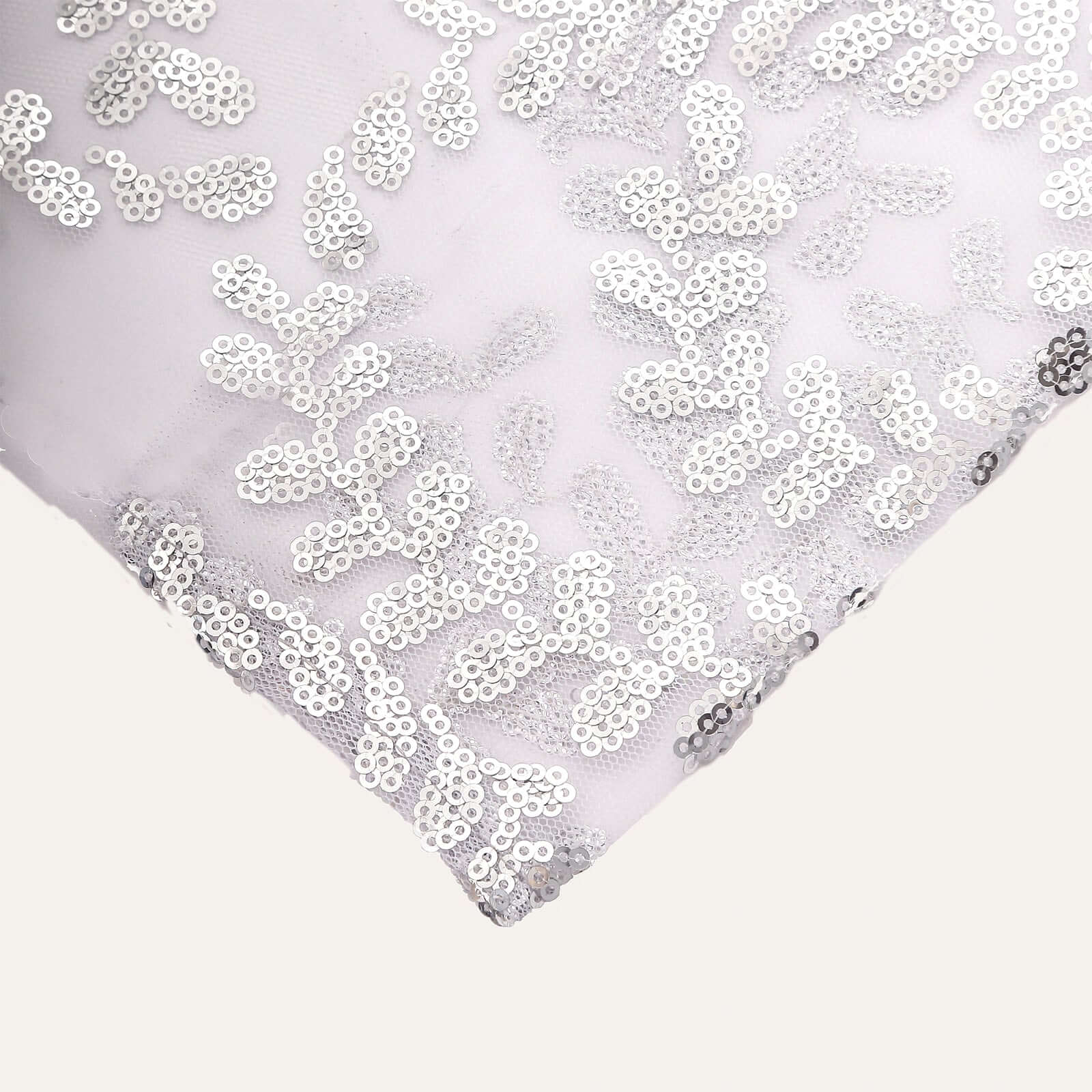 8ftx8ft Silver Embroider Sequin Event Curtain Drapes, Sparkly Sheer Backdrop Event Panel With Embroidery Leaf