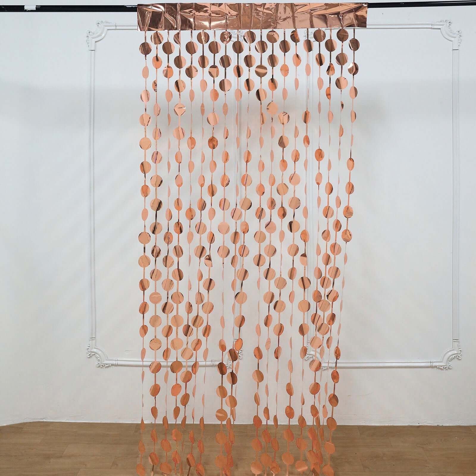 Rose Gold Round Chain Foil Fringe Curtain Party Backdrop, Metallic Rose Gold Tinsel Streamer Party Decor - Door Window Foil Curtain - 3ftx6.5ft
