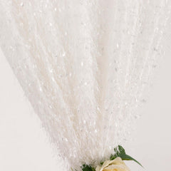 8ftx8ft White Fringe Shag Polyester Event Drapery Panel, Minky Fabric Divider Backdrop Curtain