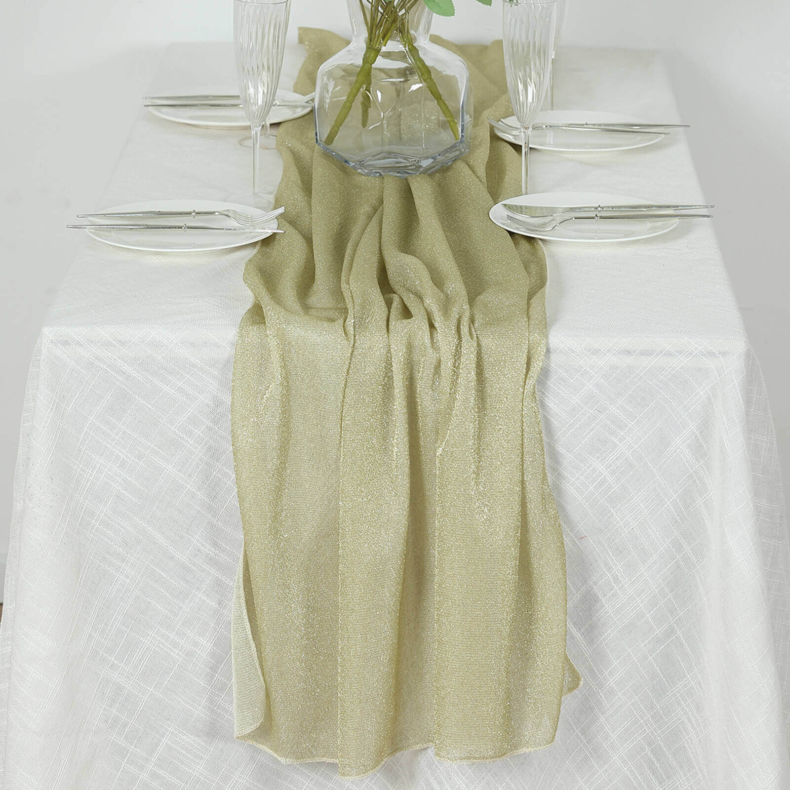 Glitter Gauze 27"x120" Table Runner Champagne - Sparkling Reusable Sheer Table Linen