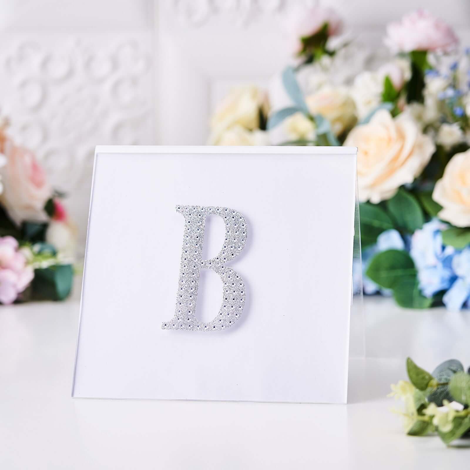 Decorative Rhinestone Alphabet "B" Letter Stickers, Glitter Adhesive Craft Letters Silver DIY Sparkle Embellishments 4"